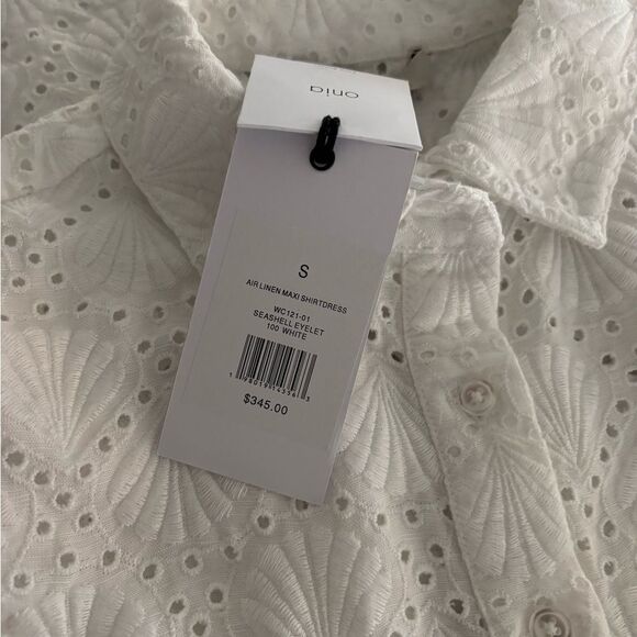 NWT Onia air linen maxi shirt dress eyelet shell pattern button front size small - Picture 8 of 9